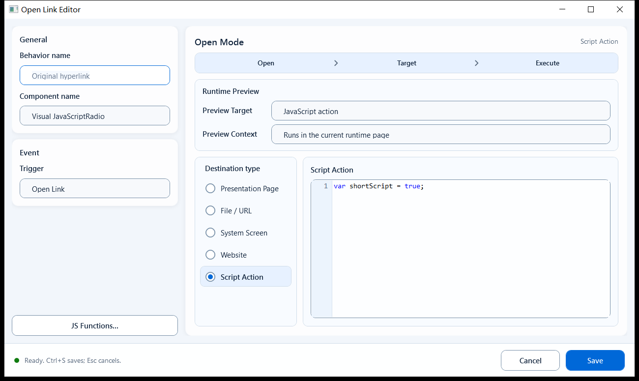 Open Link 的 Script Action 模式
