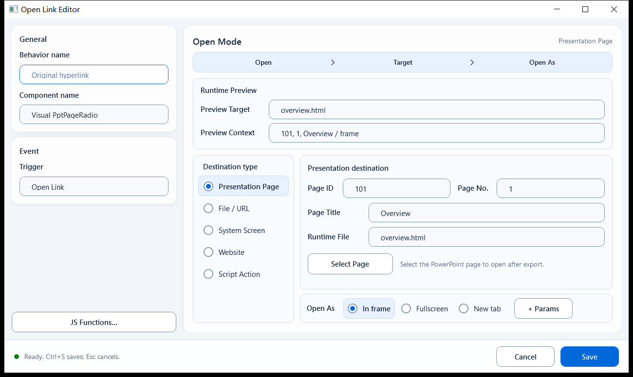Open Link 的 Presentation Page 模式