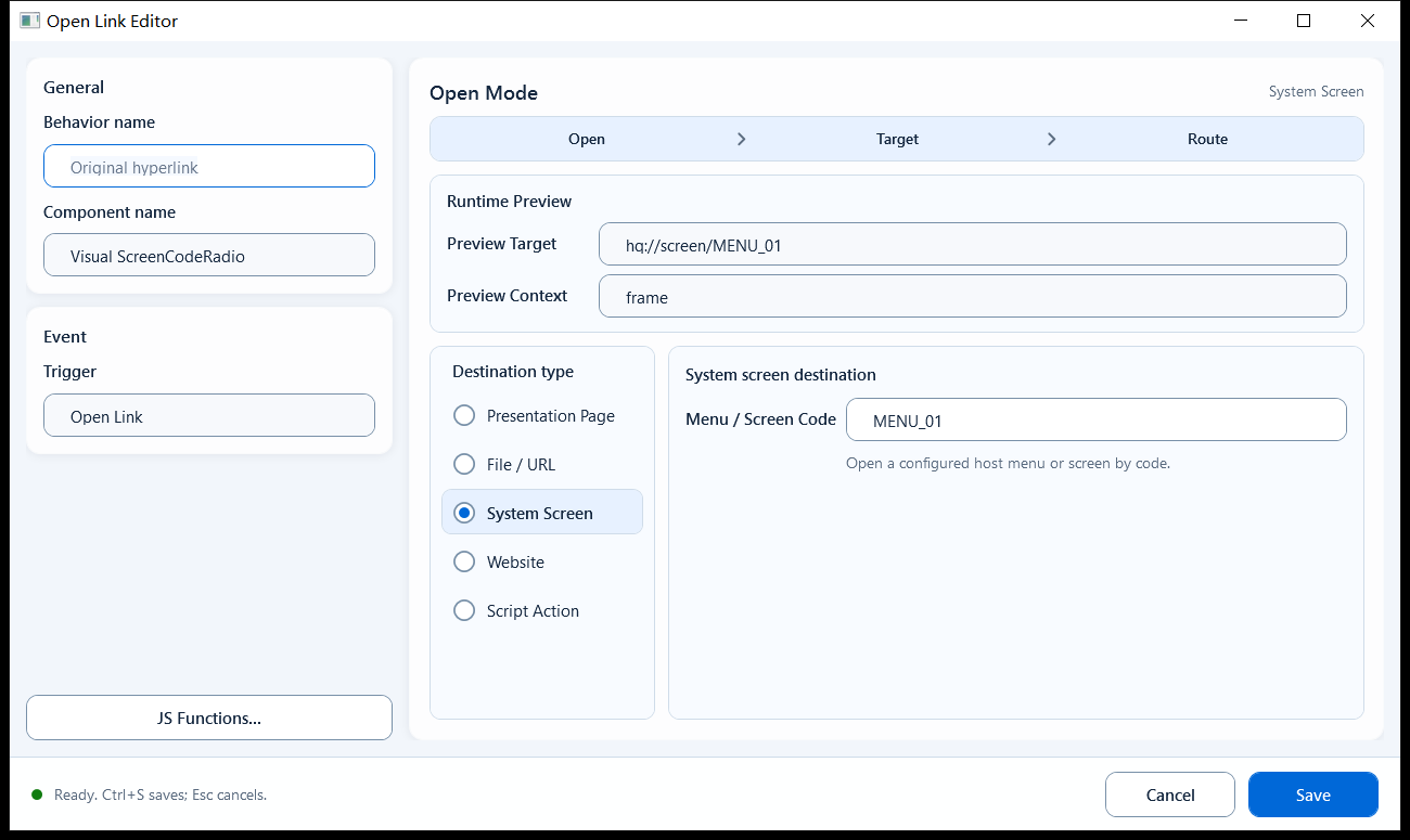 Open Link 的 System Screen 模式
