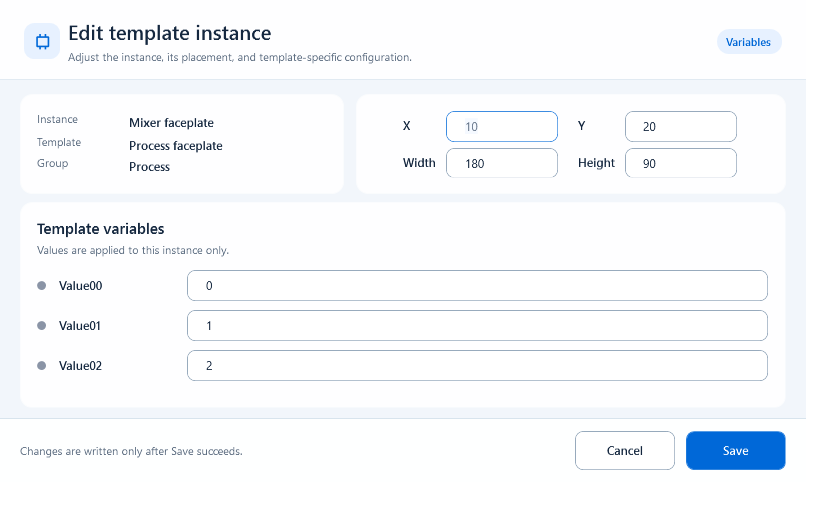 新版 Edit template instance 界面中的位置尺寸和模板变量