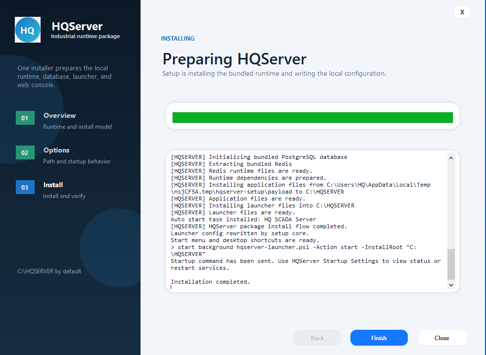 HQControl Windows 安装器 Install 页面